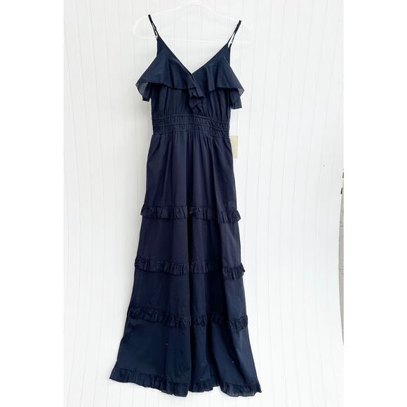 Trovata Birds of Paradis Lisboa Dress Navy Blue V Neck Maxi Sleeveless XS NWT - Picture 8 of 10